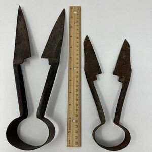Lot of 2 Vintage Antique Metal Shears 12" and 9” Long Wool Sheep Goat Scissors